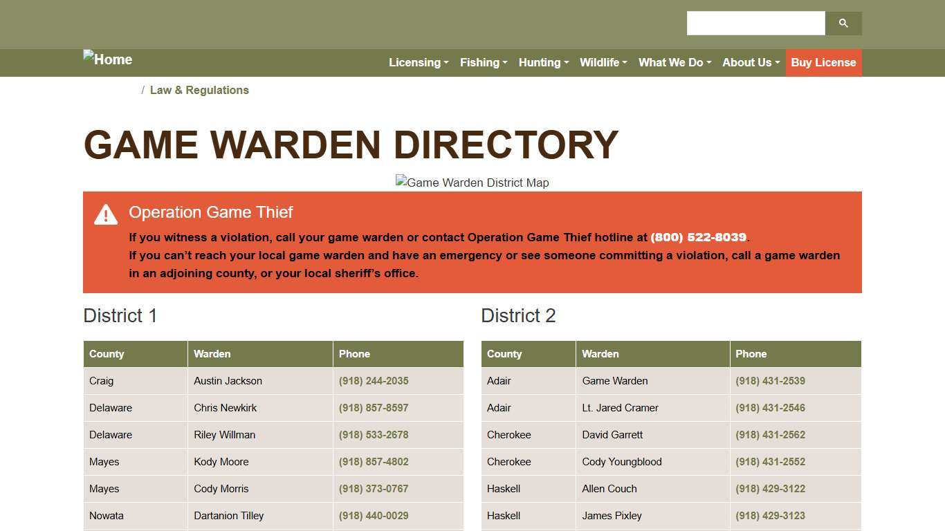 Game Warden Directory | OK Department of Wildlife Conservation